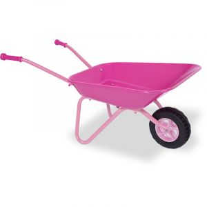 Relaxdays Brouette pour Enfants, poign&eacute;es ergonomiques, H x L x P : 43 x 74 x 36 cm, m&eacute;tal, Chariot &agrave; Jouets, Rose/Noir