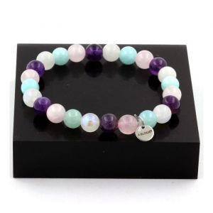 Pierres et Minéraux. Bracelet Perles Pierre de lune + Angélite + Améthyste + Quartz rose 8 Fabriqué en France.