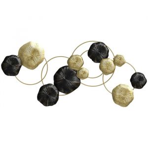 Homcom Décoration murale en métal - forme de feuille de lotus design unique à plusieurs disques - 84 x 35 cm - doré et noir