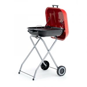 Barbecue au Charbon Pliable &agrave; Roulettes en Acier Kekai Flathead 50x47x79 cm Clapets et Grilles Carr&eacute; Couleur Rouge