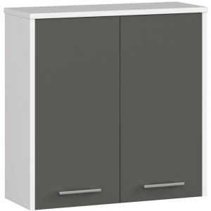 Armoire salle de bains Akord fin, accr. au mur Blanche 60 cm 2 portes façade Gris Graphite 2 étagères 60x22,5x60 cm