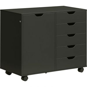 Homcom Caisson de bureau mobile 5 tiroirs 1 porte panneau de particules noir
