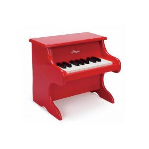 Piano rouge en bois 18 touches avec partitions - instrument de musique enfant - jouet eveil musical - set jeu educatif et carte