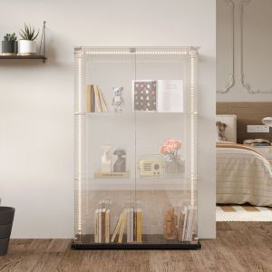 Pergar - Vitrine en verre,vitrine,vitrine pour collection,avec trois cloisons vitr&eacute;es, six portes, bande lumineuse,78,5 x 35 x 123,3 cm,Noir