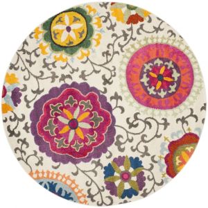 Safavieh Tapis Boho pour Salon, Salle à Manger, Chambre à Coucher - Monaco Collection, Tapis à Poil Court, Ivoire et Multi, 200 x 200 cm
