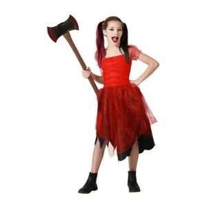 Atosa Déguisement Fille Arlequin Fou - Modèle Dc Comics - Rouge - Tissu Satiné Noir Et Voile Rouge