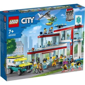 Lego 60330 City L’Hôpital, Set de Construction, Jouet Camion d’Ambulance, Hélicoptère et 12 Minifigures pour Enfants +7 ans