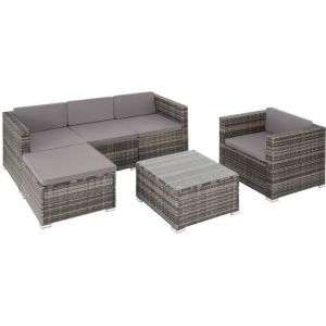 TecTake Salon en rotin LIGNANO avec fauteuil mobilier de jardin Gris