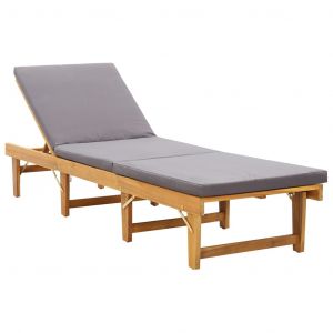 Image de VidaXL Chaise Longue Pliante avec Coussin Bois d'Acacia Solide Naturel Mod&egrave;le 2