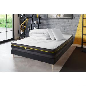 Pack prêt à dormir 140x200 matelas ACTIVE + sommier kit noir + 2 oreillers mémoire de forme 60x40cm + Couette Percale 240x220 cm
