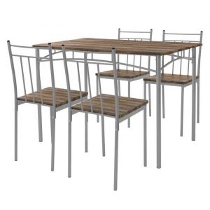 Table de Salle à Manger avec 4 Chaises, Bois Flotté, Set de 5 Pièces pour 4 Personnes, mdf Laminé, Pieds en Métal, Matériel de Montage Inclus,