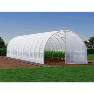 Vente-unique - Serre tunnel avec structure en acier galvanis&eacute; et porte 36 m&sup2; - L300 x l1200 x H200 cm - Blanc - alocasia