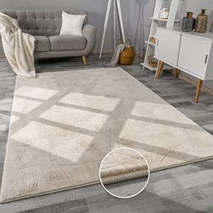 Tapis De Salon Fausse Fourrure Peluche Tapis Shaggy Long Lavable Divers Couleurs 60x90 cm, Crème - Paco Home