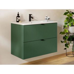 Vente-unique - Meuble de salle de bain suspendu strié avec vasque à encastrer - Vert mat - 80 cm - zevini