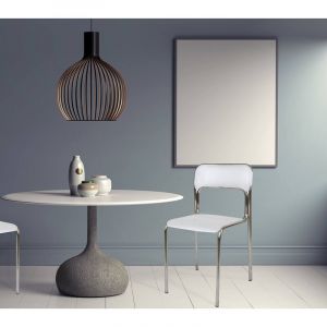 Chaise moderne en métal et polypropylène, pour salle à manger, cuisine ou salon, cm 43x45h81, Assise h cm 48, Couleur Blanc, avec emballage renforcé