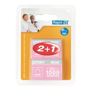 Rapid 11974688 - 3 boites de 1000 agrafes bebe