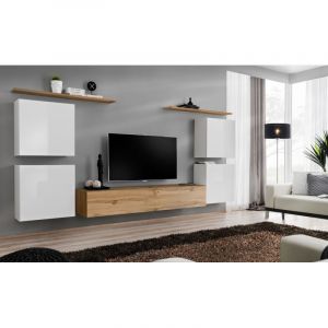 Image de Meuble TV Mural Design " IV" 320cm Blanc & Naturel Prix