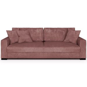 Canap&eacute; convertible 3 places en velours c&ocirc;tel&eacute; rose blush