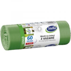 Stella 035168 Lot de 14 sacs poubelle avec poign&eacute;es pour le tri des d&eacute;chets en verre | 60 l | Sacs poubelle pour les d&eacute;chets m&eacute;nagers et le bureau en film granul&eacute; LDPE &eacute;pais, couleur : vert