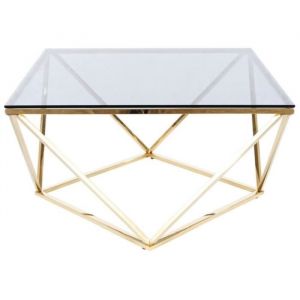 AC-Déco Table basse design en verre et inox - Doré - 80 x 80 H 45 cm