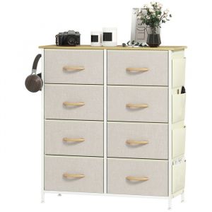 Homcom Commode 8 tiroirs en tissu cadre en acier beige