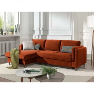 Brooke canapé d'angle convertible avec coffre 4 places style contemporain gauc Couleur Rouille