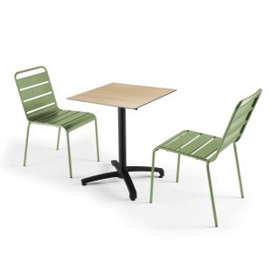 Oviala Ensemble table de jardin stratifié chene naturel et 2 chaises cactus 60 x 60 x 72 cm