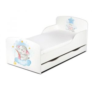 Leomark Lit d'Enfant Toddler couleur blanc avec rangement + matelas Petit éléphant