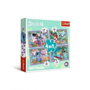 Trefl Lilo & Stitch, Folle Journ&eacute;eLilo & Stitch-Puzzle 4 en 1, de 35 &agrave; 70 Pi&egrave;ces, Puzzles Color&eacute;s avec des Personnages de Bande Dessin&eacute;e, Loisir pour Enfants &agrave; partir de 4 Ans
