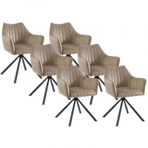 Pascal Morabito Lot de 6 chaises avec accoudoirs en velours et m&eacute;tal - Beige - IZIALI de