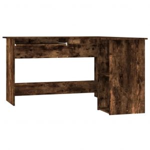 Bureau Table Poste De Travail Meuble D'ordinateur Informatique Étude D'angle Chêne Fumé 120 X 140 X 75 Cm Bois D'ingénierie Brun Helloshop26 02_0023671