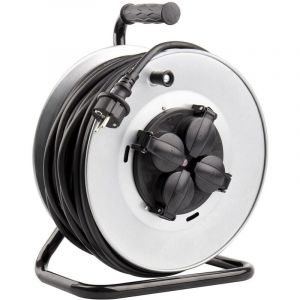 TechBrey Enrouleur Extensible 50m 4 Prises IP44 3x1.5mm Gris