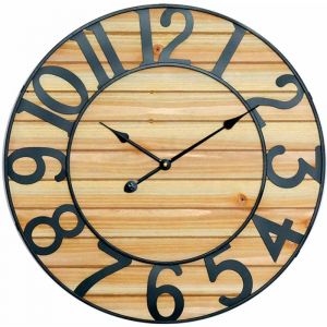 THINIA HOME Horloge Murale Vintage Noir/Bois Clair Ø60 cm