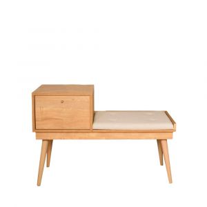 DRAWER Banc d'entrée avec rangement en tissu et bois L105cm - Bois clair - Aro