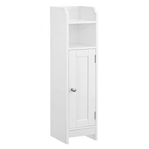 Songmics VASAGLE Meuble de Salle de Bain, Armoire de Toilettes, Placard Fin, Meuble de Rangement Haut, Étagères Réglables, Gain de Place, Montage Facile, Blanc BBC310W01