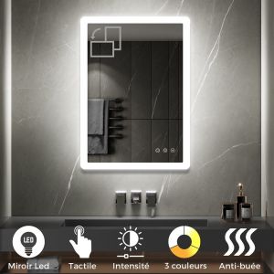 BOLEO Miroir LED lumineux 50x70 cm anti-bu&eacute;e, intensit&eacute; 2100 lumens & couleur r&eacute;glables salle de bain - SANIVERRE