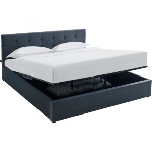 Image de Lit coffre 180x200 cm avec tête de lit en velours gris foncé