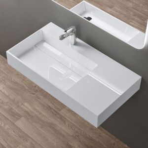 Sogood Lavabo Suspendu Blanc 100cm Vasque &agrave; Poser Lave Mains Rectangulaire de Qualit&eacute; pour Salle de Bain 100x48x13cm Colossum12-L