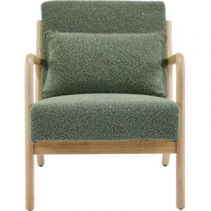 Homifab - Fauteuil en bois et tissu boucl&eacute; vert - Lanna