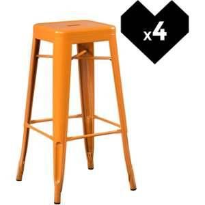 Indecemi Lot de 4 Tabourets Hauts LIX Orange Safran
