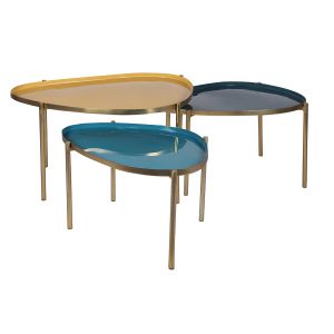 Miliboo Tables basses gigognes laquées moutarde, bleu canard et bleu (lot de 3) ZURIA