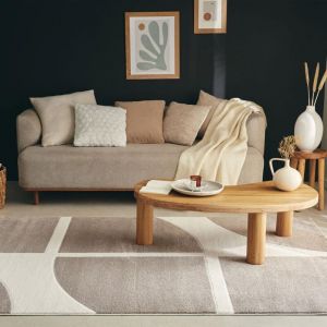 Dezenco Tapis salon 160x230 tissé crème et beige rectangle motif géométrique ECHO