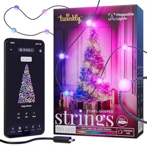 Twinkly Strings USB-C Pearls 100 LED, Guirlande Lumineuse en Forme de Perle, Fil Lumineux LED Multicolore RGB, Compatible avec Alexa, Google Home, Guirlande Noël, Alimentation USB C, Fil Vert, 6m