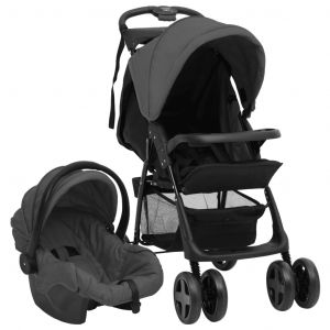 VidaXL Poussette pour bébé 3-en-1 Gris foncé et noir Acier