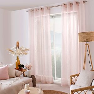 Homemaison Enjoy Home - Voilage Maya - 8 &oelig;illets argent&eacute;s - diam 4cm - Effet Lin - 100% Polyester - 140x240cm - Coloris Vieux Rose