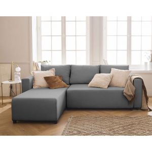 Bestmobilier - Regala - canapé d'angle réversible - 4 places - convertible avec coffre - en tissu - gris - Gris