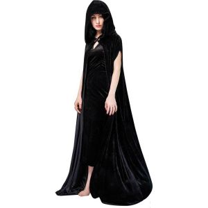 Ruedelafete Cape velours longue avec capuche, noire