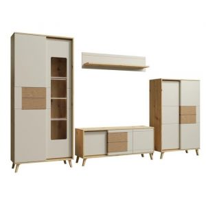 Monmobilierdesign Bruno Ensemble de meubles de salon Vitrine Vaisselier Meuble tv &Eacute;tag&egrave;re en bois Blanc