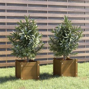 VidaXL Jardinières d'extérieur 2pcs Marron miel 31x31x31cm Bois de pin