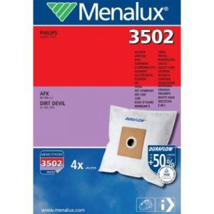 Menalux 3502 PACK DE 4 SACS DURAFLOW ET 1 FILTRE MOTEUR POUR PHILIPS, AFK ET ALASKA